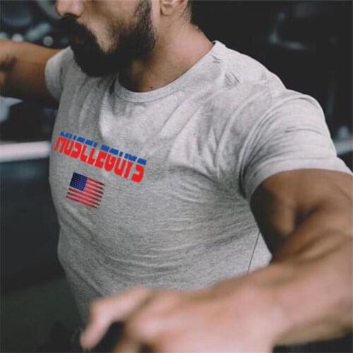 Muscleguys Brand clothing Tight t-shirt homme Gyms t shirt men bodybuilding and fitness slim fit Summer top