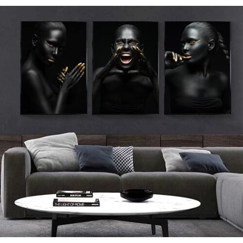 Black And Gold African Art Beauty Artistic Canvas Painting Poster Picture For Living Room Decoration Wall Decor