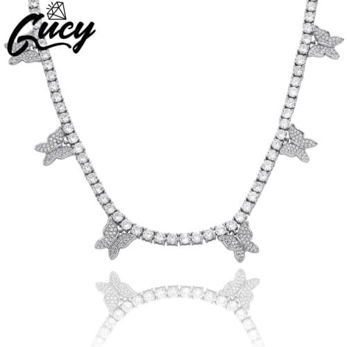 GUCY Butterflys Pendants 3MM-4MM Tennis Chain Choker Necklace Iced Out Cubic Zircon Bling Hip Hop Charm Jewelry For Men Women