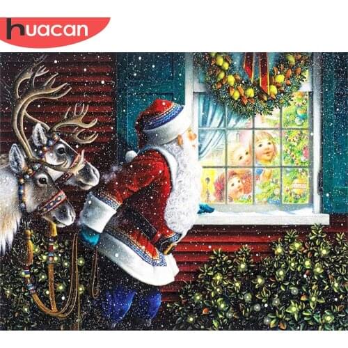 HUACAN Full Square Diamond Painting Santa Claus DIY Diamond Embroidery Christmas Mosaic Rhinestone Winter Decoration
