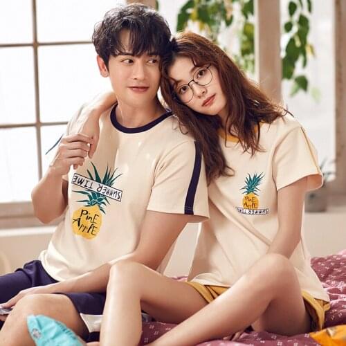 Summer Cotton Men Pyjamas Short Sleeved Casual Couple Brief Pajama Sets Sleepwear Suit Homewear Pyjama Fashion