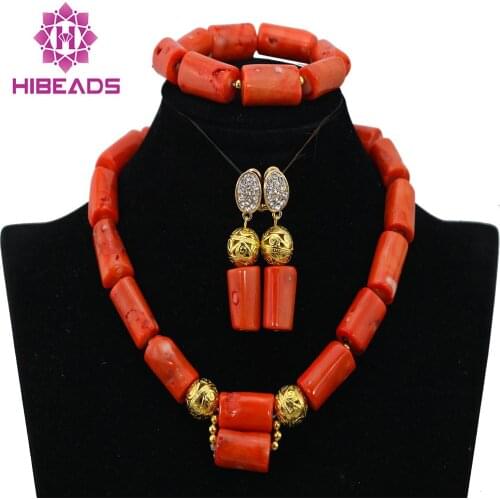 Pretty Coral Pendant Necklace Set New Wedding African Jewelry Set Bride Gift Free Shipping CNR443
