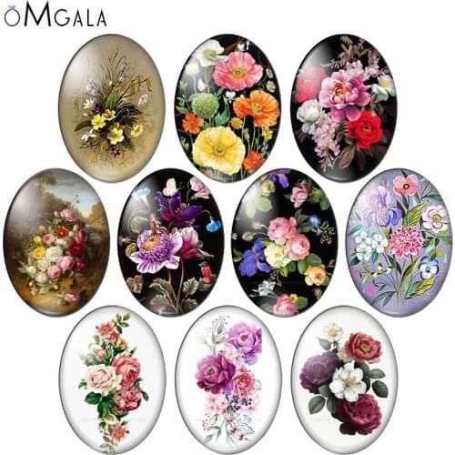 Beauty Vintage Flowers Rose Daisy 10pcs 13x18mm/18x25mm/30x40mm Oval photo glass cabochon demo flat back Making findings