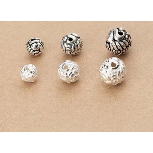 925 Sterling Silver Dragon Pattern Round Ball Beads 8mm 10mm 11.5mm Silver Spacer Beads DIY Women Men Jewelry Making Findings