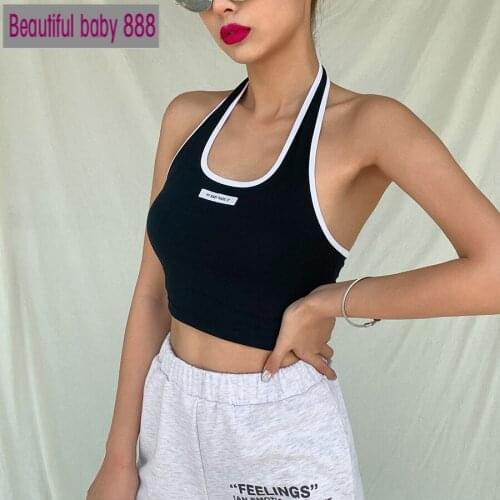 Meqeiss summer bodycon sleeveless halter cotton simple tees top 2021 woman Basic leisure streetweat t-shirt top black/navy blue