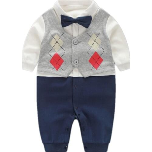 Handsome Baby Rompers 2019 Newborn 0-18M Gentleman Clothing Set Infant Bow Tie Costume Cotton Baby Jumpsuit Baby Boy Clothes