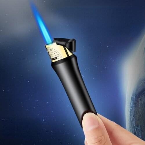 Mini Portable Ladies Inflatable Lighter Metal Straight Into Blue Flame Lighter Strong Firepower Windproof Tobacco Accessories