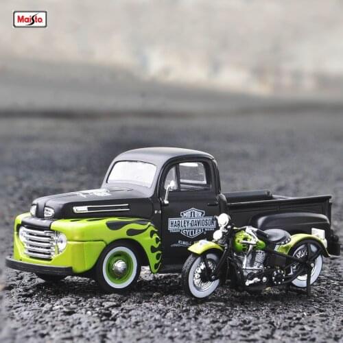 Maisto 1:24 2002 FXSTB Night train 1999 Ford F-350 Alloy car model die-casting simulation car decoration collection gift toy