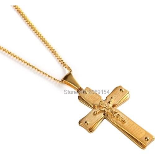 Men Choker Necklace Cross Stainless Steel Circle Vintage Pendant Charm Male Trendy Jewelry Gold Color Box Chain Fashion Gift