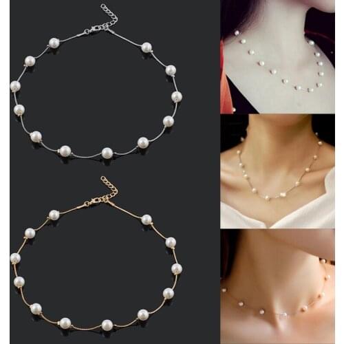 Beaded Choker Pearl Necklace For Women Gold Sliver Chain Necklaces Pendant Collar Chokers Chains Bead Necklace Womens Jewelry