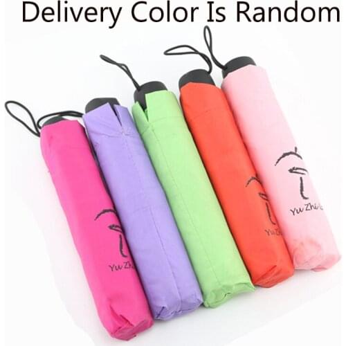 Solid Color Tri-fold Umbrella Thickened Impact Cloth Portable Folding Umbrella Sun Umbrella Rain Umbrella Girls Umbrellas