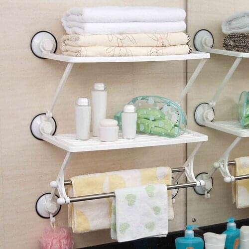 Powerful suction cup kitchen Bathroom Double layer Shelf plastic double towel holder waterproof Storage Shelf 1863