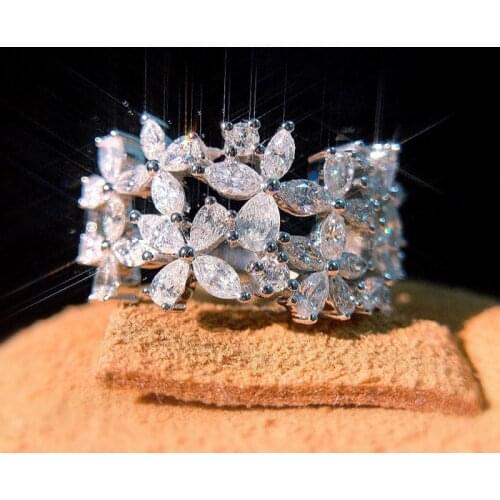 Luxury promise Rings S925 Sterling Silver Flower Ring with Zircon Stone for Women Wedding Engagement Dianmond Ring Jewelry