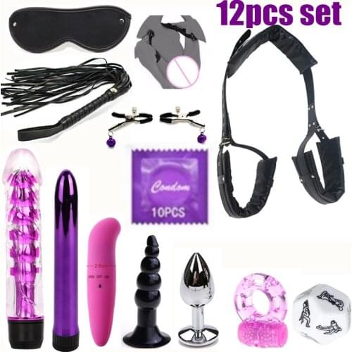 Sex Toys For Couples 12pcs set Bondage Vibrators Set Nylon Restraint BDSM Slave Vibrator Plug Flirt Games Erotic Toys for Women