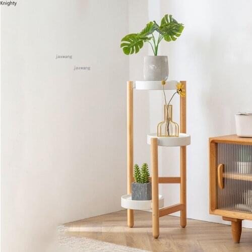 Nordic Solid Wood Bedroom Garden Flower Pot Rack Indoor Balcony Living Room Floor Type Plant Shelf Hotel Lobby Cafe Plant Stands