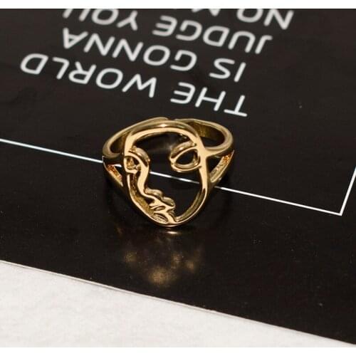 Unique Picasso Face Ring Minimal Hollow Human Face Abstract Style Alloy Knuckle Ring Set DIY Making For Fingers Jewelry
