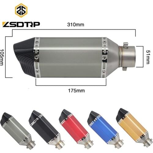 ZSDTRP 51mm Universal Motorcycle Exhaust Muffler Pipe AK Moto Pipe For Most Motorbike R1 msx125 drz 400 FZ6