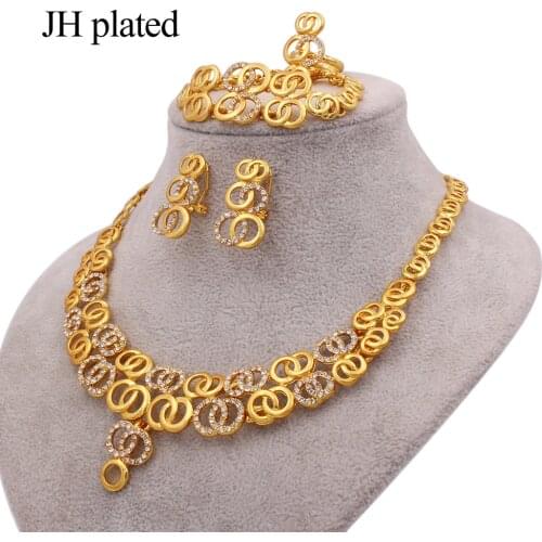 Jewelry sets for women 24K party gold color necklace earrings bracelet ring Indian African bridal wedding gifts jewelery set