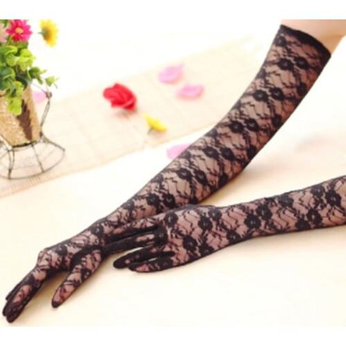 Women lace long gloves driving sun gloves black white red lace floral hand long mittens evening party Mesh Mitten Handschoenen