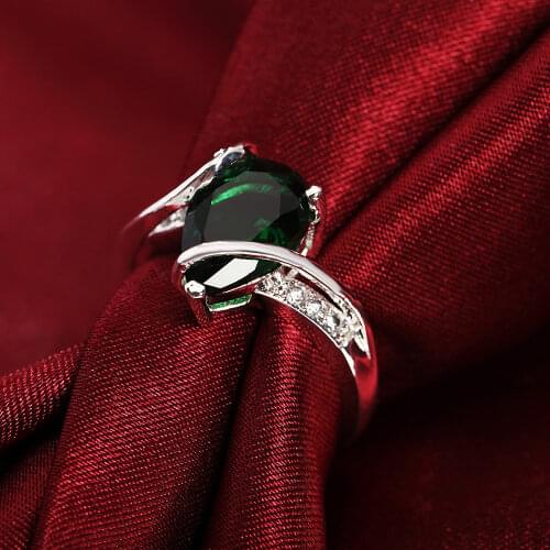 High quality 925 silver green crystal Water droplets Rings For women size 7 8 Fashion Christmas Gifts engagement wedding Jewelry