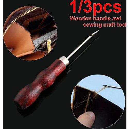 1/3Pcs Stainless Steel Wooden Handle Awl Leather Pin Punch Hole Needle Repair HandCrafts Tools Sewing Accessories Supplies