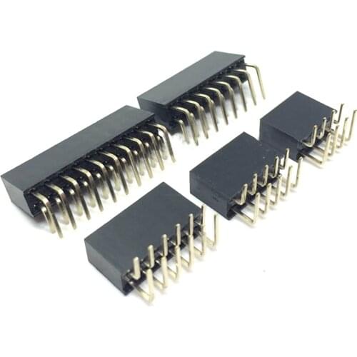 100pcs 2.54mm Double Row Right Angle Female Head RA90D 2x2P/3P/4P/5P/6P/7P/8P/10P/20P/25P/40P 0.1"Dual Female Pin Header Socket