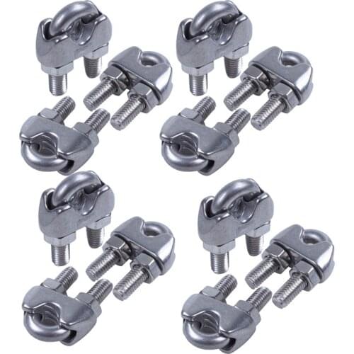 6mm 1/4 Inch Stainless Steel Wire Rope Cable Clamp Clips 12pcs