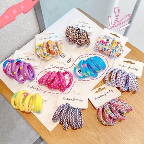 6PCS/Set New Women Girls Cute Colorful Print Nylon Elastic Scrunchie Sweet Hair Rubber Bands Headband Fashion Hair Accessories