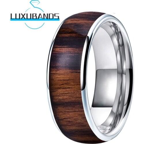 8MM Tungsten Wedding Bands For Mens Womens Real Wood Inlay Engagement Rings Polished Finished Comfort Fit
