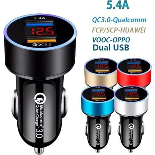 Dual USB Fast Car Charger LCD Display 3.0 Quick Charge Power Auto USB Adapter For Xiaomi Huawei P30 P20 USB Charger Iphone 12 Xs