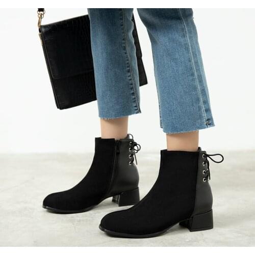 Womens Autumn Ankle Boots New 4cm Heels Ankle Boots for Women Shoes Fashion Round Toe White Black Short Boots