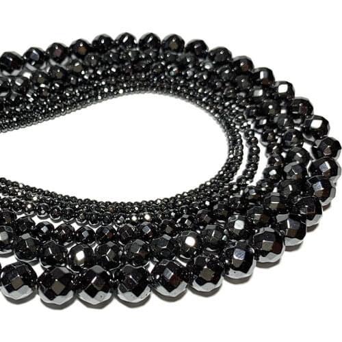 Wholesale Faceted Black Hematite Loose Round Natural Stone Beads For Jewelry Making DIY Bracelet Necklace 2/3/4/6/8/10MM 15