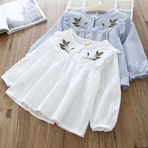 Childrens Clothing Girls Shirt 2021 Spring and Autumn New Korean Female Baby Embroidery Striped Skirt Kids Long-sleeved Shirt
