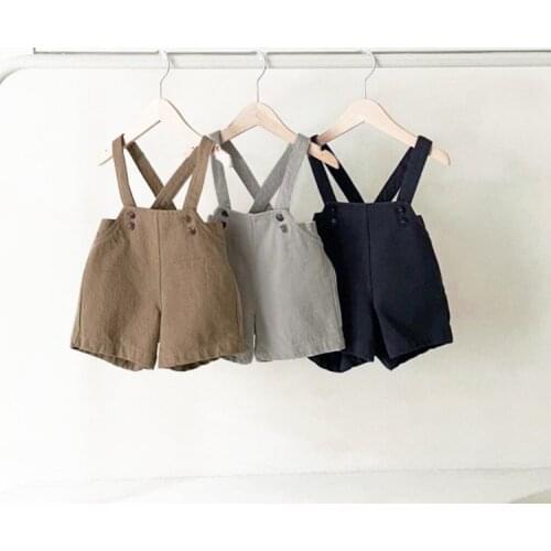 2021 Children Summer New One-piece Pants Simple Fashion Leisure Adjustable Button Boys and Girls Carrying Shorts
