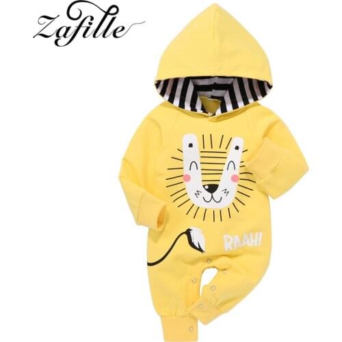 ZAFILLE Toddler Baby Boy Clothes Yellow Cartoon Lion Babys Rompers Hooded Jumpsuit For Kids Overalls Winter Clothes For Newborn