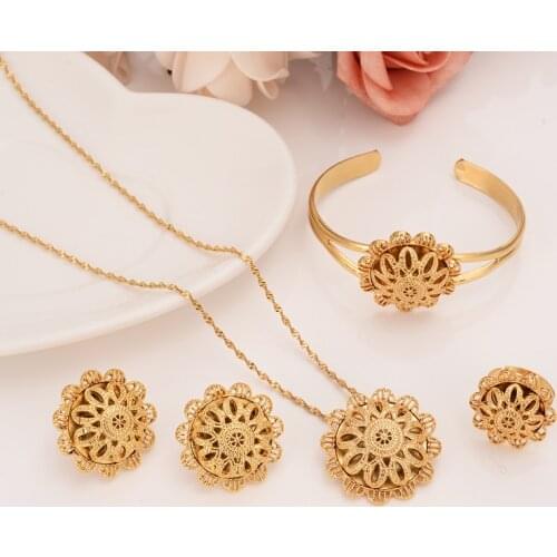 Ethiopian Jewelry set Gold filled Pendant Necklaces/Earrings/Ring/Bangle African Bridal Habesha Ethiopia women Wedding Gift
