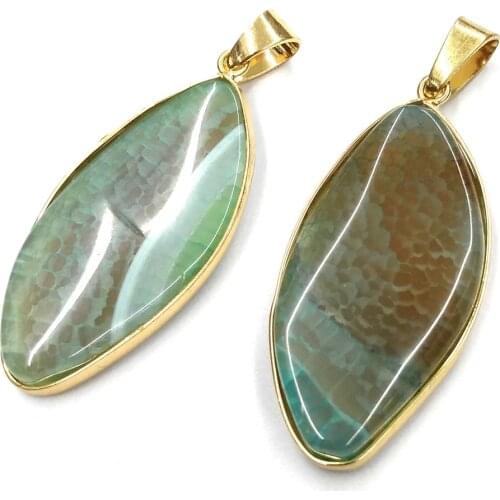 Elliptical Shape Agates Pendant Natural Stone Quartz Pendants Charms for DIY Jewelry Making Necklace Accessories 22x45mm