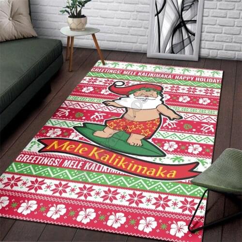 Hawaii Christmas Area Rug Santa Surfing Floor Mat Rug Non-slip Mat Dining Room Living Room Soft Bedroom Carpet