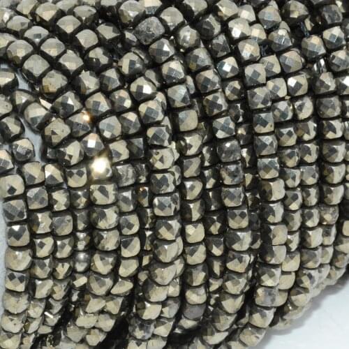Natural Pyrite Faceted Irregular Cube Bead 4mm-4.2mm