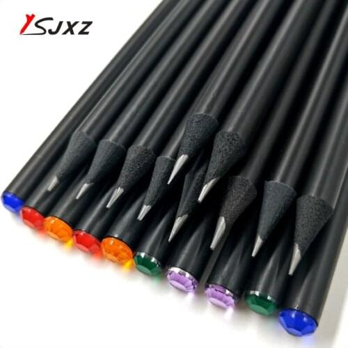 5/10/12 pcs/lot Kawaii Black wood Pencil HB Diamond Color Standard Pencils For Student School Office Supplies