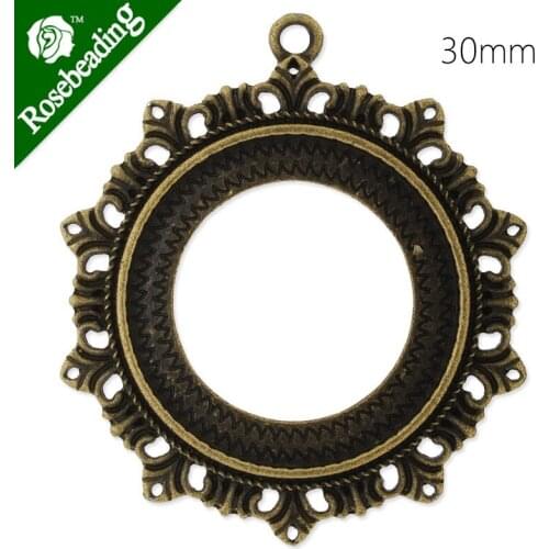 30mm Antique Bronze plated round Zinc Alloy Cabochon Base Setting Pendants,cabochon bezel settings,sold 10pcs/lot-C4422