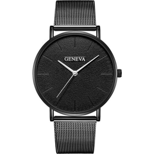 Fashion Black Quartz Watch Men Women Mesh Stainless Steel Mens Watch Ultra-thin Womens Watches Clock erkek bayan kol saati