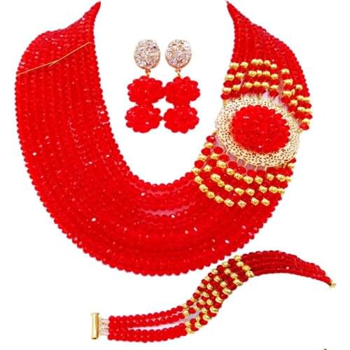Fashion Red African Wedding Beads Jewelry Set 10DBPH12