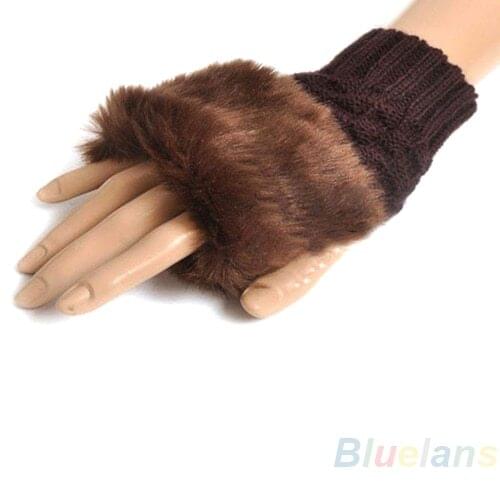 Fashion Women Lady Girl Faux Rabbit Fur Hand Wrist Warmer Winter Fingerless Gloves