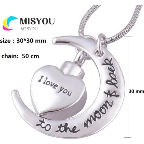 Moon Cremation Jewelry for Ashes Heart Pendant Urn Necklace Memorial Keepsake Stainless Steel - I Love You to The Moon and Back