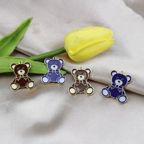 MuhNa 10pcs Bow Tie Bear Dolls Enamel Charms Toy Bears Alloy Necklace Pendants Jewelry DIY Accessories Earring Floating YZ725