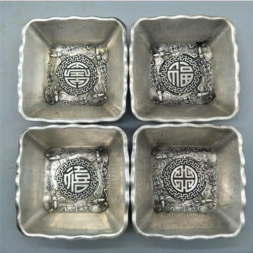 Antique Silver Silver Silver Plating Silver Fulu Shouxi Qianlong Annual Square Cup Set 4