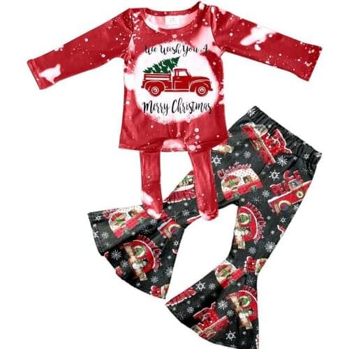 The latest fall baby girls' 2-piece set of milk silk Christmas tree red long sleeves + bell bottoms baby clothes20