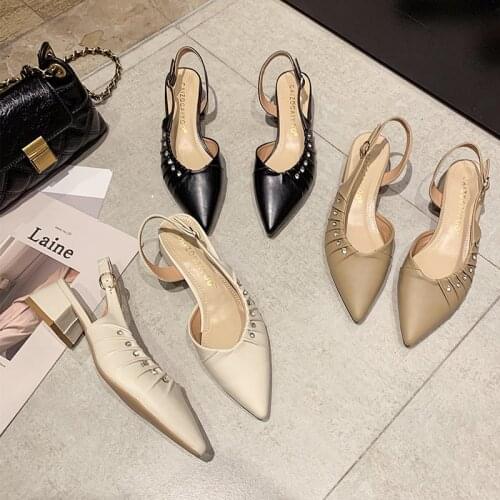 Spring and summer new pointed thick heel sandals with one word buckle Baotou high-heeled rhinestone mid-heel womens shoes X881