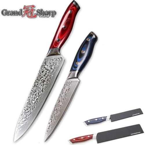 Damascus Knife Set 2 Pcs Chef Utility Japanese Steel Kitchen Knives 67 Layers vg10 Steel Pro Cooking Tools Damascus Chef Knife